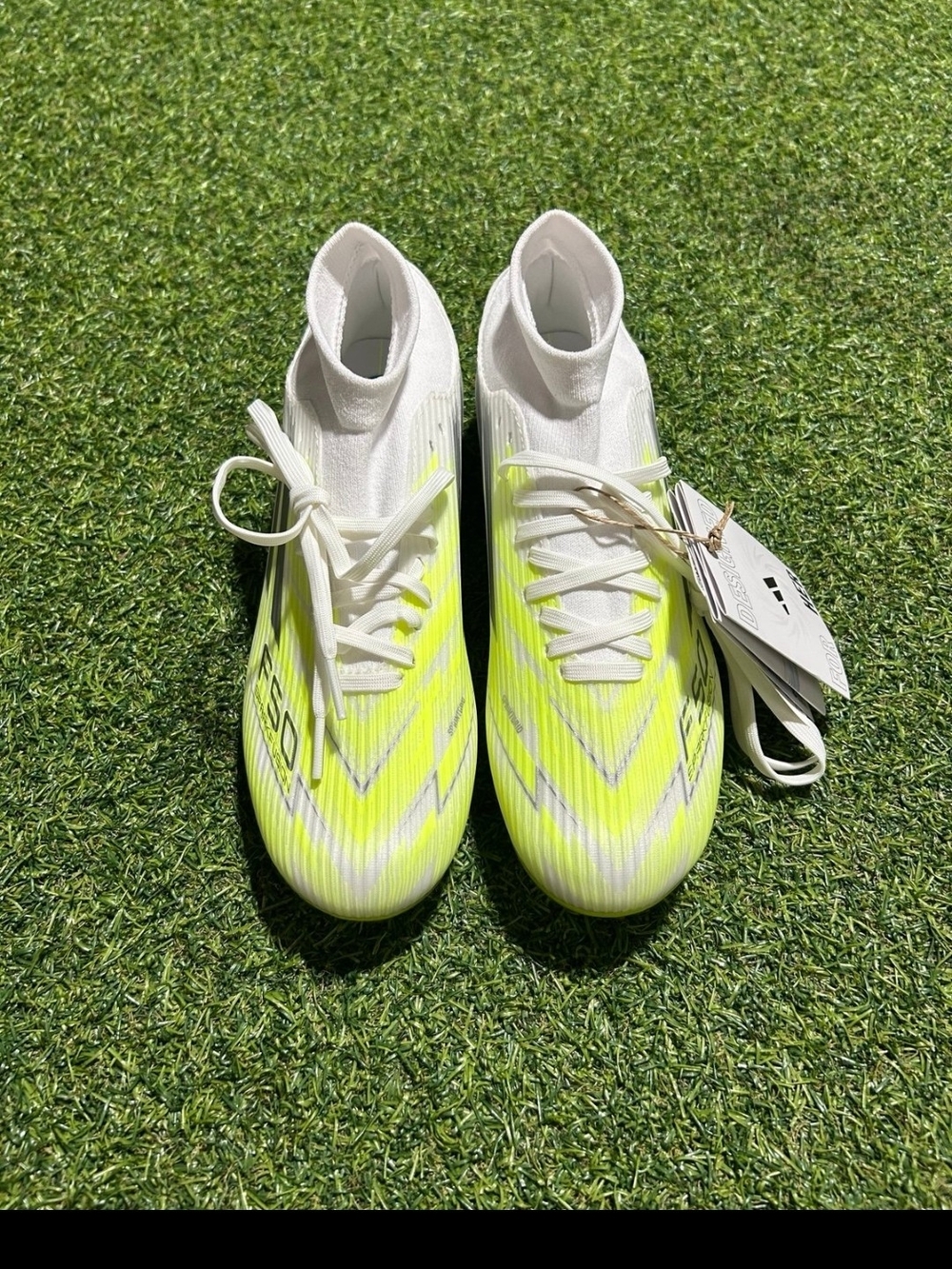 Adidas Kids' White & Neon Yellow Soccer Cleats - Picture 7 of 8